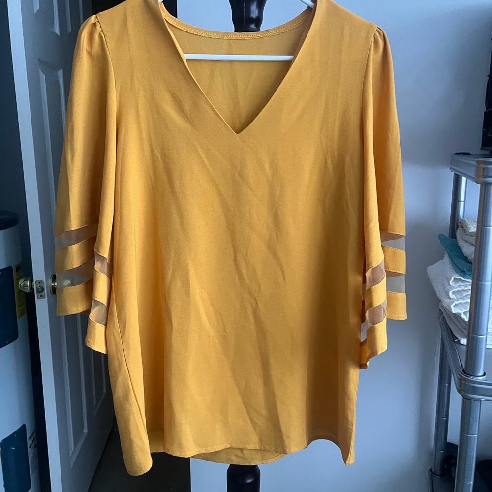 Amazon Mustard V-Neck Women's Blouse